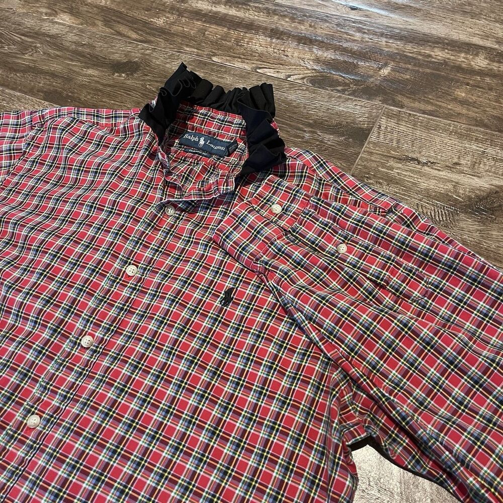 Vintage Ralph Lauren Reworked Upcycled Shirt Large Ruffled Collar Button Up